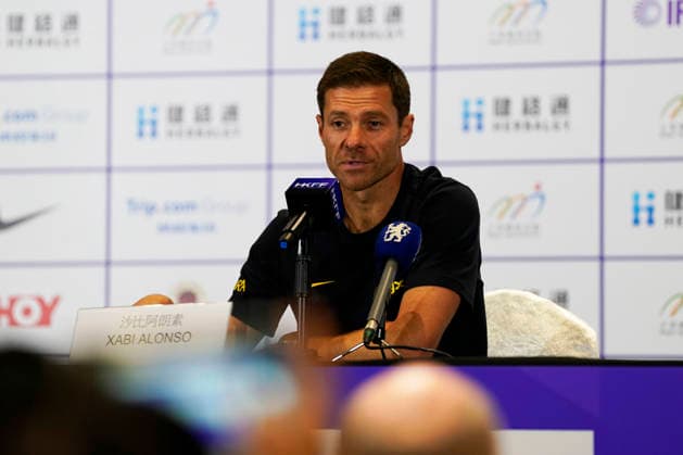 HONGKONG-SOCCER FOOTBALL-FEST Xabi Alonso, a coach of Chelsea Football Club at Pre-Match press conference, PK, Pressekonferenz at Kai Tan Stadium during the Hong Kong Football Festival 2026 in Hong Kong, August 4, 2026. NEXPHER Vernon Yuen HONG KONG