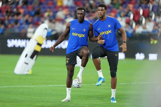 Hong Kong Football Festival 2026: Chelsea Football Club Danny Welbeck and Josh Acheampong of Chelsea Football Club during open training at Kai Tan Stadium during the Hong Kong Football Festival 2026 on August 4, 2026 in Hong Kong. (Photo by Ellan Mad Nexpher Images) Honng Konng
