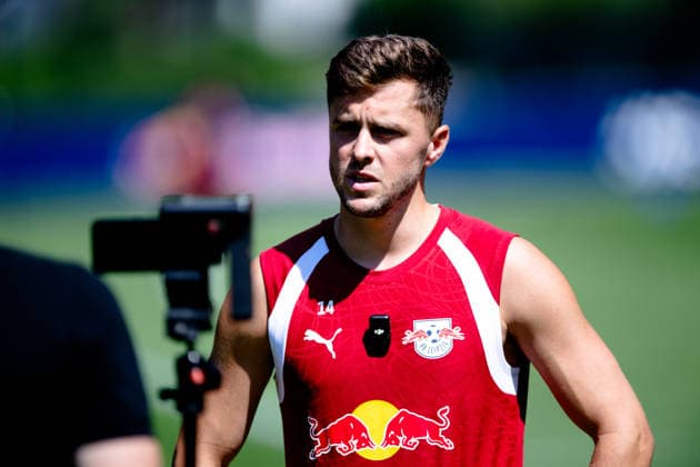 Christoph Baumgartner, RB Leipzig, 14, during an interview; RB Leipzig, soccer, training camp in Austria, preseason, 2026–2027 season, GER, August 4, 2026, Eibner Press Photo: Andreas Ulmer, RB Leipzig, soccer, training camp in Austria, preseason, 2026–2027 season, GER, August 4, 2026, Copyright: xEibner-Pressefoto AndreasxUlmerx EP_AUR