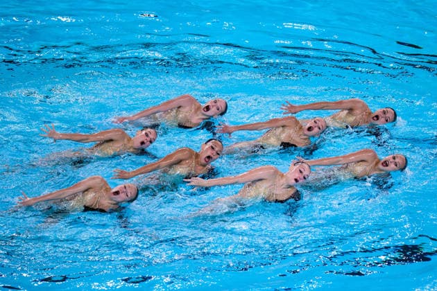 August 4, 2026: Athletes from Team Neutral Athletes B Russia compete in the artistic swimming team technical final on the fifth day of the 2026 European Aquatics Championships on August 4, 2026 in Saint Denis. Photo by Joel Marklund. BILDBYRAN code JM JM0831 bbeng artistic swimming 2026 European Aquatics Championships EM Russia  Copyright: JOELxMARKLUND BB260804JM009