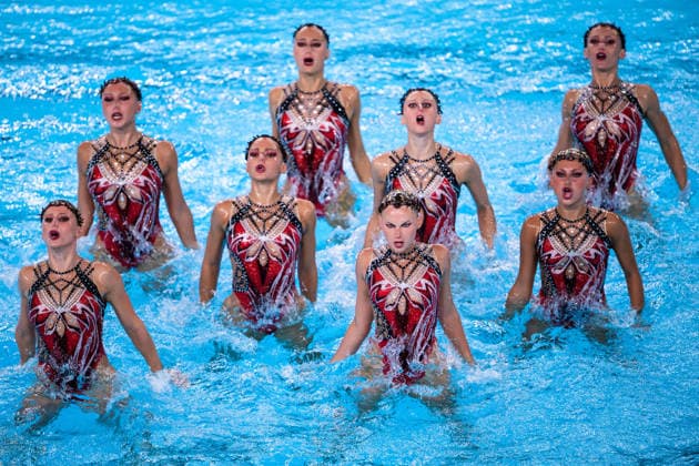 August 4, 2026: Members of Team Italy compete in the artistic swimming team technical final on the fifth day of the 2026 European Aquatics Championships on August 4, 2026 in Saint Denis. Photo by Joel Marklund, BILDBYRAN. Code: JM JM0831 bbeng artistic swimming 2026 European Aquatics Championships EM  Copyright: JOELxMARKLUND BB260804JM020