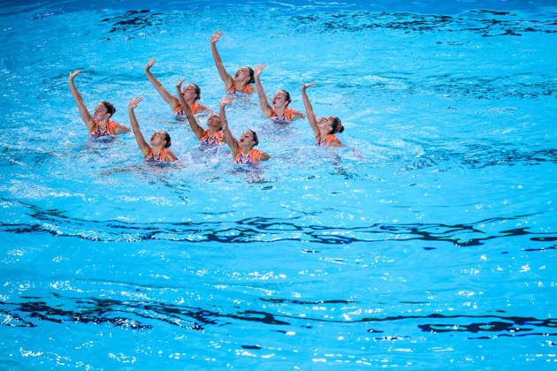 August 4, 2026: Athletes from Team Turkey compete in the artistic swimming team technical final on the fifth day of the 2026 European Aquatics Championships, 2026 in Saint Denis. Photo by Joel Marklund. BILDBYRAN code JM JM0831 bbeng artistic swimming 2026 European Aquatics Championships EM Türkiye  Copyright: JOELxMARKLUND BB260804JM024