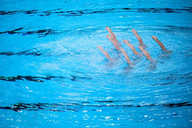 August 4, 2026: Athletes from Team Ukraine compete in the artistic swimming team technical final on the fifth day of the 2026 European Aquatics Championships on August 4, 2026 in Saint Denis. Photo by Joel Marklund, BILDBYRAN. Code: JM JM0831 bbeng artistic swimming 2026 European Aquatics Championships EM  Copyright: JOELxMARKLUND BB260804JM029