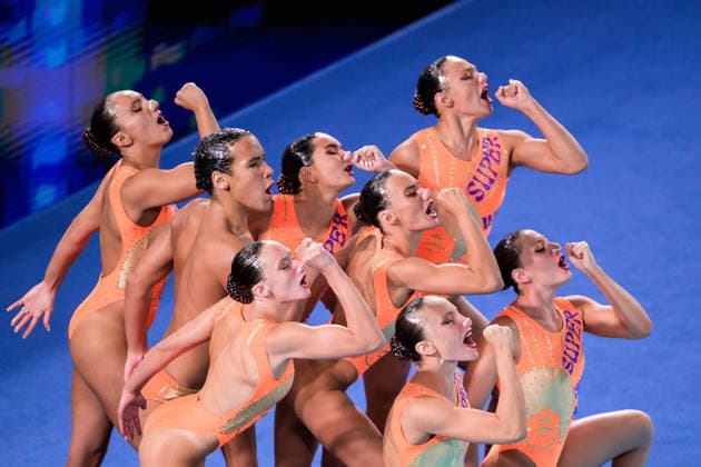 August 4, 2026: Members of Team Greece compete in the artistic swimming team technical final on the fifth day of the 2026 European Aquatics Championships on August 4, 2026 in Saint Denis. Photo by Joel Marklund, BILDBYRAN. Code: JM JM0831 bbeng artistic swimming 2026 European Aquatics Championships EM  Copyright: JOELxMARKLUND BB260804JM035