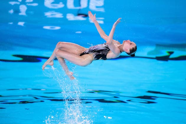 260804 An athlete from Team Ukraine competes in the artistic swimming team technical final on the fifth day of the 2026 European Aquatics Championships on August 4, 2026 in Saint Denis. Photo by Joel Marklund, BILDBYRAN. Code: JM JM0831 bbeng artistic swimming 2026 European Aquatics Championships EM  Copyright: JOELxMARKLUND BB260804JM028
