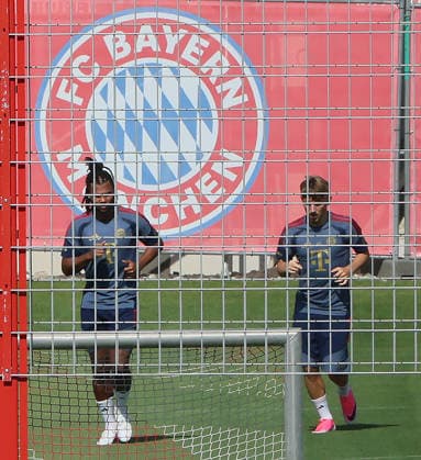 August 4, 2026, FC Bayern Munich, Training, Säbenerstrasse, Munich, Soccer, Sports, Pictured: Serge Gnabry (FC Bayern Munich) and Lennart Karl (FC Bayern Munich)