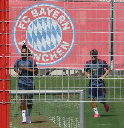 August 4, 2026, FC Bayern Munich, Training, Säbenerstrasse, Munich, Soccer, Sports, Pictured: Serge Gnabry (FC Bayern Munich) and Lennart Karl (FC Bayern Munich)