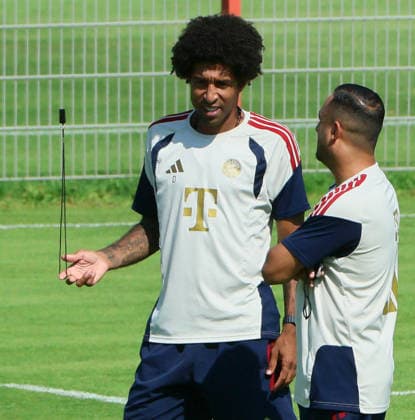 August 4, 2026, FC Bayern Munich, Training, Saebenerstrasse, Munich, Soccer, Sports, Pictured: Dante (FC Bayern Munich II) and Babak Keyhanfar (FC Bayern II)