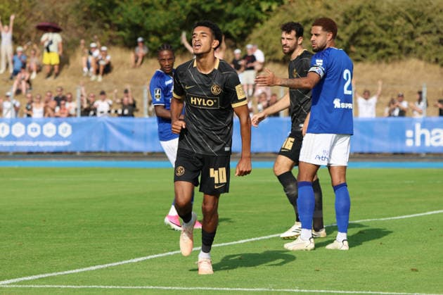 August 4, 2026, Soccer, Men s, Friendly Match, 2026–2027 Season, Racing Strasbourg vs. SV 07 Elversberg, Goal celebration after the 0–1, Goal scorer: Francis Onyeka, SV 07 Elversberg, Haguenau, Parc des Sports de Haguenau, Grand Est, France, FRA Copyright: xSebastianxBachx