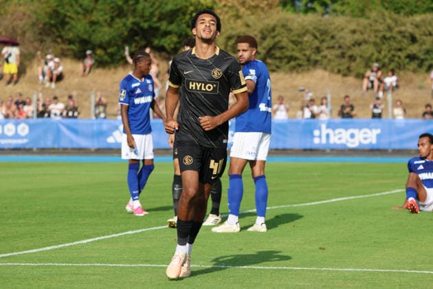 August 4, 2026, Soccer, Men s, Friendly Match, 2026–2027 Season, Racing Strasbourg vs. SV 07 Elversberg, Goal celebration after the 0–1, Goal scorer: Francis Onyeka, SV 07 Elversberg, Haguenau, Parc des Sports de Haguenau, Grand Est, France, FRA Copyright: xSebastianxBachx