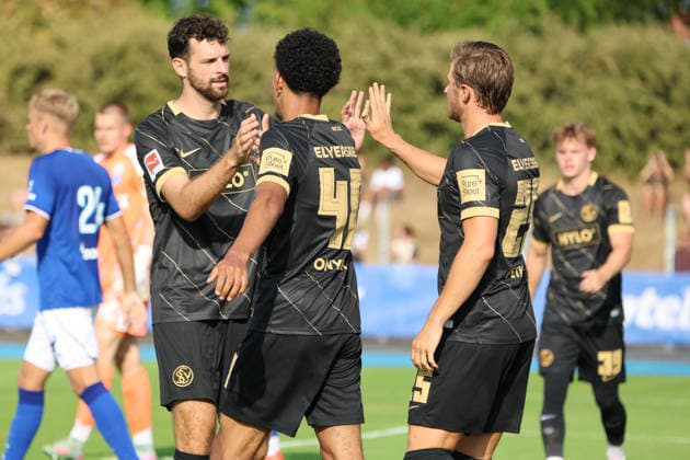 August 4, 2026, Soccer, Men s, Friendly Match, 2026–2027 Season, Racing Strasbourg vs. SV 07 Elversberg, Goal celebration after the 0–1, Goal scorer: Francis Onyeka, SV 07 Elversberg, Haguenau, Parc des Sports de Haguenau, Grand Est, France, FRA Copyright: xSebastianxBachx