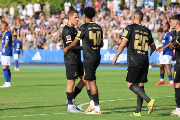 August 4, 2026, Soccer, Men s, Friendly Match, 2026–2027 Season, Racing Strasbourg vs. SV 07 Elversberg, Goal celebration after the 0–1, Goal scorer: Francis Onyeka, SV 07 Elversberg, Haguenau, Parc des Sports de Haguenau, Grand Est, France, FRA Copyright: xSebastianxBachx