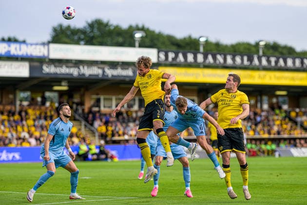August 4, 2026: Ludvig Svanberg of Mjällby, Peter Pokorný of Slovan Bratislava, and Jacob Bergström of Mjällby during the Champions League soccer qualifying match between Mjällby and Slovan Bratislava on August 4, 2026 in Hällevik. Photo by Christoffer Borg Mattisson, BILDBYRAN COP 261 CB0545 soccer football fotball UEFA Champions League Champions League Mjällby Slovan Bratislava bbeng  Copyright: CHRISTOFFERxBORGxMATTISSON BB260804CB047