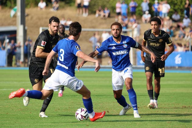 August 4, 2026, Soccer, Men s, Friendly Match, 2026–2027 Season, Racing Strasbourg vs. SV 07 Elversberg, Luca Pfeiffer (SV 07 Elversberg), Ben Chilwell (Racing Strasbourg), Haguenau, Parc des Sports de Haguenau, Grand Est, France (FRA) Copyright: xSebastianxBachx