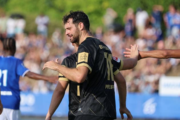 August 4, 2026, Soccer, Men s, Friendly Match, 2026–2027 Season, Racing Strasbourg vs. SV 07 Elversberg, Goal celebration after the 1–2, Goal scorer: Luca Pfeiffer, SV 07 Elversberg, Haguenau, Parc des Sports de Haguenau, Grand Est, France, FRA Copyright: xSebastianxBachx