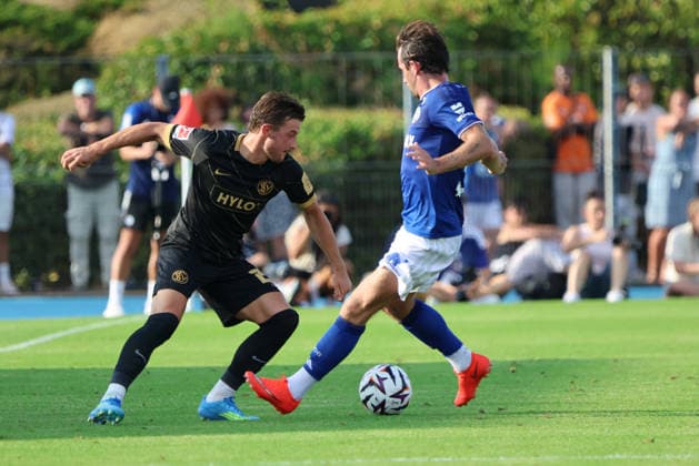 August 4, 2026, Soccer, Men s, Friendly Match, 2026–2027 Season, Racing Strasbourg vs. SV 07 Elversberg, Lukas Petkov (SV 07 Elversberg), Ben Chilwell (Racing Strasbourg), Haguenau, Parc des Sports de Haguenau, Grand Est, France (FRA) Copyright: xSebastianxBachx