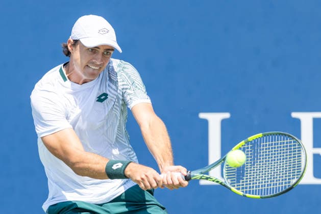 August 4, 2026, Montreal, Quebec, Canada: THIAGO AUGUSTIN TIRANTE from Argentina backhand in match against DUNCAN CHAN from Canada in first round at Canadian Open at IGA stadium in Montreal, Quebec, Canada on 2026-08-04 Montreal Canada - ZUMAl189 20260804_zsp_l189_002 Copyright: xYannickxLegarex