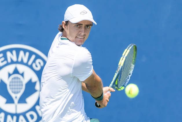 August 4, 2026, Montreal, Quebec, Canada: THIAGO AUGUSTIN TIRANTE from Argentina backhand in match against DUNCAN CHAN from Canada in first round at Canadian Open at IGA stadium in Montreal, Quebec, Canada on 2026-08-04 Montreal Canada - ZUMAl189 20260804_zsp_l189_005 Copyright: xYannickxLegarex