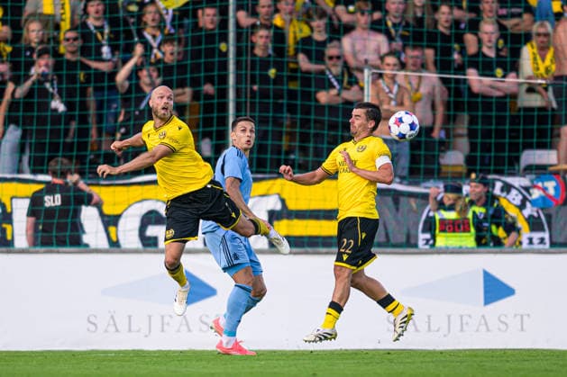 August 4, 2026: Viktor Gustafson and Jesper Gustavsson of Mjällby during the Champions League soccer qualifying match between Mjällby and Slovan Bratislava on August 4, 2026 in Hällevik. Photo by Christoffer Borg Mattisson, BILDBYRAN COP 261 CB0545 soccer football fotball UEFA Champions League Champions League Mjällby Slovan Bratislava bbeng  Copyright: CHRISTOFFERxBORGxMATTISSON BB260804CB078