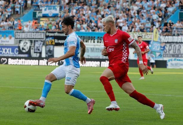 CFC vs. FSV Zwickau, August 4, 2026, Chemnitz, eins Stadium on Gellertstrasse, Sports, Soccer, Northeast Regional League 2026–2027, Matchday 3, CFC, CFC vs. FSV Zwickau (from left to right): Domenico Alberico and Ben Luca Moritz, Chemnitz, Saxony, Germany