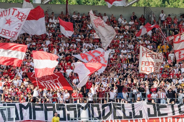 August 4, 2026, GER, Regionalliga Nord Ost, Matchday 3, 2026–2027 Season, Chemnitz, Chemnitzer FC vs. FSV Zwickau; FSV Zwickau fans at Chemnitz s An der Gellertstraße Stadium, Saxony, Germany Copyright: xnordphotoxGmbHx xTrienitzx
