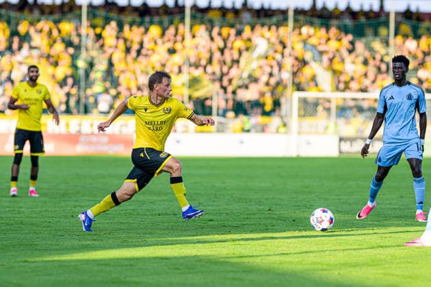 August 4, 2026: Aki Samuelsen of Mjällby during the Champions League soccer qualifying match between Mjällby and Slovan Bratislava on August 4, 2026 in Hällevik. Photo by Christoffer Borg Mattisson, BILDBYRAN COP 261 CB0545 soccer football fotball UEFA Champions League Champions League Mjällby Slovan Bratislava bbeng  Copyright: CHRISTOFFERxBORGxMATTISSON BB260804CB106