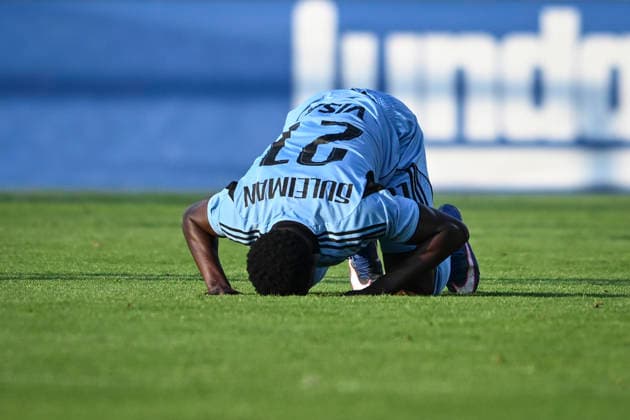 HÄLLEVIK, SWEDEN Aug. 4, 2026 Suleiman Camara Sanneh of Bratislava celebrates scoring during the first leg of the UEFA Champions League third qualifying round soccer match between Mjällby AIF and SK Slovan Bratislava at Strandvallen in Hällevik, Sweden, on Aug. 4, 2026 HÄLLEVIK, SWEDEN x10760x  Copyright: xPatricxSöderström TTx SWEDEN SOCCER CHAMPIONS LEAGUE MJALLBY-BRATISLAVA