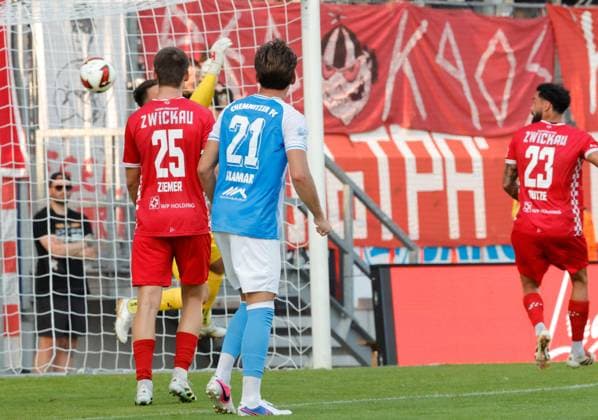 CFC vs. FSV Zwickau, August 4, 2026, Chemnitz, eins Stadium on Gellertstrasse, Sports, Soccer, Northeast Regional League 2026–2027, Matchday 3, CFC, CFC vs. FSV Zwickau Goal for CFC by Jonas Marx, Chemnitz, Saxony, Germany