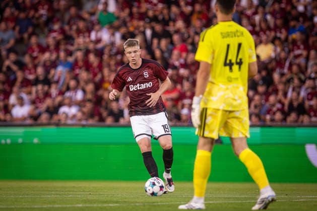 SPARTA PRAGUE - OLYMPIQUE LYONNAIS Adam Sevinsky of Sparta during the first leg of third qualifying round of UEFA Champions league football match between AC Sparta Praha and Olympique Lyonnais at the Epet arena Stadium Letna. Prague, Czechia, August 04, 2026. Photo by Branislav Racko Copyright: xx 080A4735