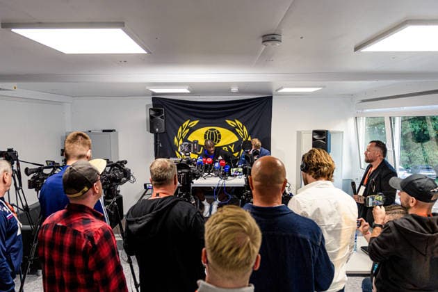 August 4, 2026: Coach Yaya Touré of Slovan Bratislava at the press conference following the Champions League qualifying match between Mjällby and Slovan Bratislava on August 4, 2026 in Hällevik. Photo by Christoffer Borg Mattisson, BILDBYRAN COP 261 CB0545 soccer football UEFA Champions League Mjällby Slovan Bratislava bbeng  Copyright: CHRISTOFFERxBORGxMATTISSON BB260804CB139