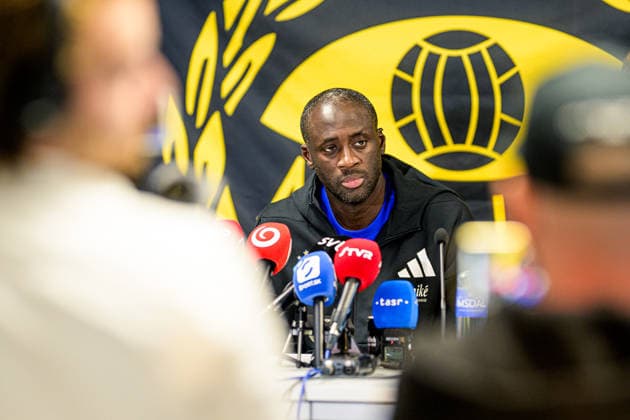August 4, 2026: Coach Yaya Touré of Slovan Bratislava at the press conference following the Champions League qualifying match between Mjällby and Slovan Bratislava on August 4, 2026 in Hällevik. Photo by Christoffer Borg Mattisson, BILDBYRAN COP 261 CB0545 soccer football UEFA Champions League Mjällby Slovan Bratislava bbeng  Copyright: CHRISTOFFERxBORGxMATTISSON BB260804CB141