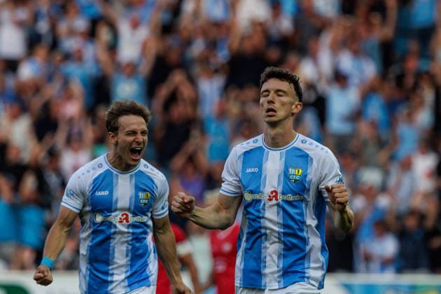 August 4, 2026, GER, Regionalliga Nord Ost, Matchday 3, 2026–2027 Season, Chemnitz, Chemnitzer FC vs. FSV Zwickau; David Vogt of Chemnitzer FC 11 celebrates after the 3–0 win with Maximilian Fesser of Chemnitzer FC 17 at Chemnitz Eins Stadium on Gellertstraße, Saxony, Germany Copyright: xnordphotoxGmbHx xTrienitzx