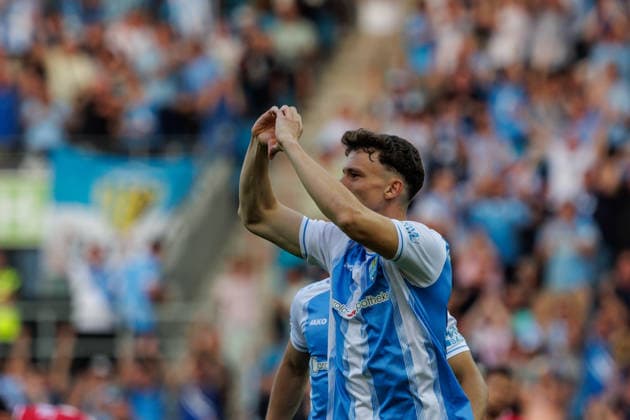 August 4, 2026, GER, Regionalliga North East, Matchday 3, 2026–2027 season, Chemnitz, Chemnitzer FC vs. FSV Zwickau, David Vogt, Chemnitzer FC 11 celebrates, Chemnitz Eins Stadium, An der Gellertstraße, Saxony, Germany Copyright: xnordphotoxGmbHx xTrienitzx