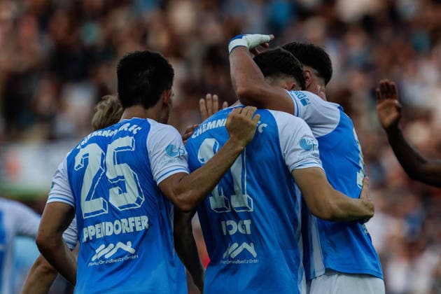 August 4, 2026, GER, Regionalliga Nord Ost, Matchday 3, 2026–2027 Season, Chemnitz, Chemnitzer FC vs. FSV Zwickau; David Vogt (Chemnitzer FC 11) celebrates with Roman Eppendorfer (Chemnitzer FC 25); Chemnitz Eins Stadium, An der Gellertstraße, Saxony, Germany Copyright: xnordphotoxGmbHx xTrienitzx