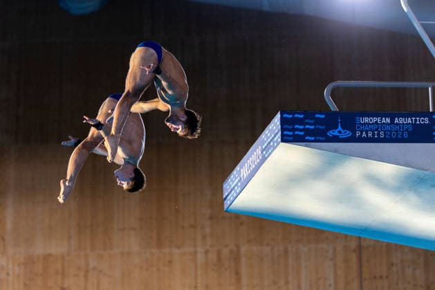 SWIMMING - EAC 2026 PARIS,FRANCE,04.AUG.26 - SWIMMING - European Aquatics Championships Paris 2026, diving, 10m synchronised platform, men. Image shows Ben Cutmore and Euan McCabe.  GEPAxpictures xPhilippxBrem