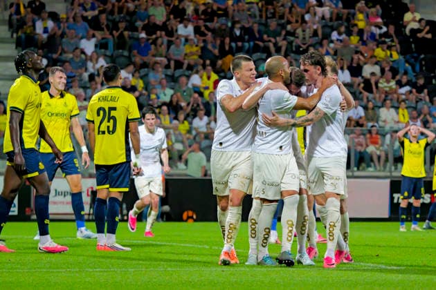 UEFA Champions League Qualifiers 2026–2027: Union Saint-Gilloise vs. Bodo Glimt vs. Oostende, Belgium, August 4, 2026: UEFA Champions League soccer qualifying match between Union Saint-Gilloise and Bodo Glimt at Stade Joseph Marien. Photo by Luis Miguel Caceres, NTB, Oostende, Belgium. EDITORIAL USE ONLY. RESTRICTED USE FOR BETTING COMPANIES.  Copyright: xLuisxMiguelxCaceresx xNTBx
