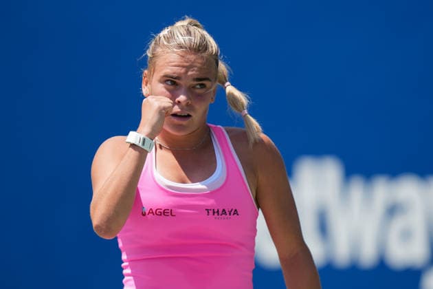 WTA, Tennis Damen Masters 1000 National Bank Open Toronto 2026 - Round of 64 - Day 4 Sara Bejlek of Czech Republic celebrates after a point during the Women™s Singles round of 64 match against Iga ÅöwiÄÖtek of Poland on day 4 of the WTA Masters 1000 National Bank Open at Sobeys Stadium on August 4, 2026, in Toronto, Canada. (Photo by Leonardo Ramirez Eyepix Group) Copyright: xLeonardoxRamirezx xEyepixxGroupx LR_04082026_08040