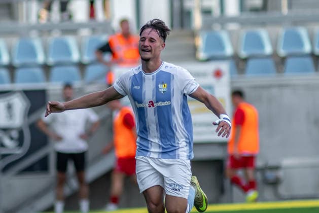 Chemnitz, Germany, August 4, 2026, Northeast Regional League 2026–2027, Matchday 3: Chemnitzer FC vs. FSV Zwickau. Pictured: Jonas Marx of CFC celebrates after scoring the goal that made it 2–0. Copyright: xFotostandx xNachtigallx