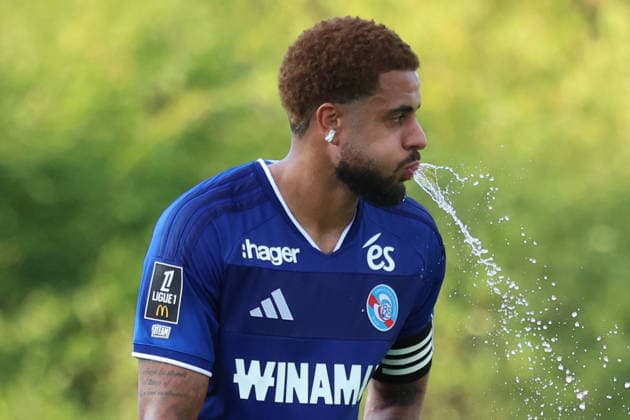August 4, 2026, xrekx, Soccer Friendly Match, SV Elversberg vs. Racing Strasbourg, Andrew Omobamidele, Racing Strasbourg, DFL, DFB. REGULATIONS PROHIBIT ANY USE OF PHOTOGRAPHS AS IMAGE SEQUENCES AND OR QUASI-VIDEO. Haguenau