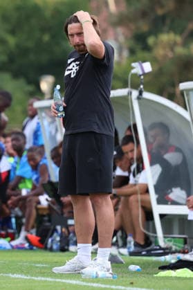 August 4, 2026, xrekx, soccer exhibition match, SV Elversberg vs. Racing Strasbourg, Vincent Wagner, coach of SV 07 Elversberg. DFL and DFB regulations prohibit any use of photographs as image sequences and or quasi-video. Haguenau