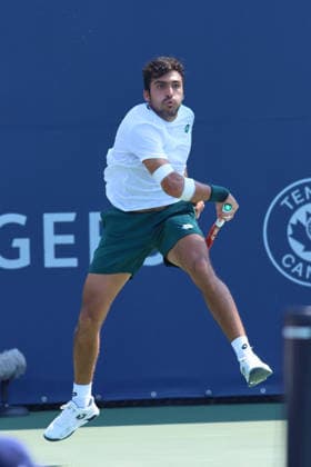 ATP, Tennis Herren Masters 1000 National Bank Open Montreal 2026 - Round of 64 - Day 4 Roman Andres Burruchaga of Argentina plays a forehand during the Men™s Singles round of 64 match against Alexei Popyrin of Australia on day 4 of the ATP Masters1000 National Bank Open at IGA Stadium. on August 4, 2026, in Montreal, Canada. (Photo by Horacio Zamora Eyepix Group) Copyright: xHoracioxZamorax xEyepixxGroupx HZ_04082026_193796