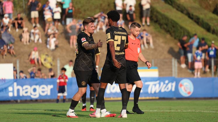 August 4, 2026, xrekx, Soccer Friendly Match, SV Elversberg vs. Racing Strasbourg – Luca Schnellbacher of SV 07 Elversberg scores the goal, goal, scores the goal to make it 2–5. DFL and DFB regulations prohibit any use of photographs as image sequences and or quasi-video. Haguenau