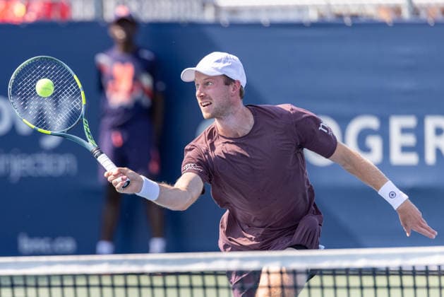 August 4, 2026, Montreal, Quebec, Canada: BOTIC VAN DE ZANDSCHULP from Nederlands forehandin match against Giovanni Mpetshi Perrigard from France in first round at Canadian Open at IGA stadium in Montreal, Quebec, Canada on 2026-08-04 Montreal Canada - ZUMAl189 20260804_zsp_l189_075 Copyright: xYannickxLegarex