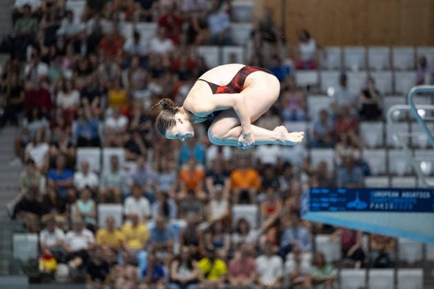 Women 3m springboard diving final European Aquatics Championships - Saint-Denis Poland s diver Kaja Skrzek competes in the women’s 3m springboard diving final event during the LEN European Aquatics Championships, at the Olympic Aquatics Centre in Saint-Denis, northeastern suburbs of Paris, on August 4, 2026. Photo by Raphael Lafargue ABACAPRESS.COM Saint-Denis France  Copyright: xLafarguexRaphael ABACAx