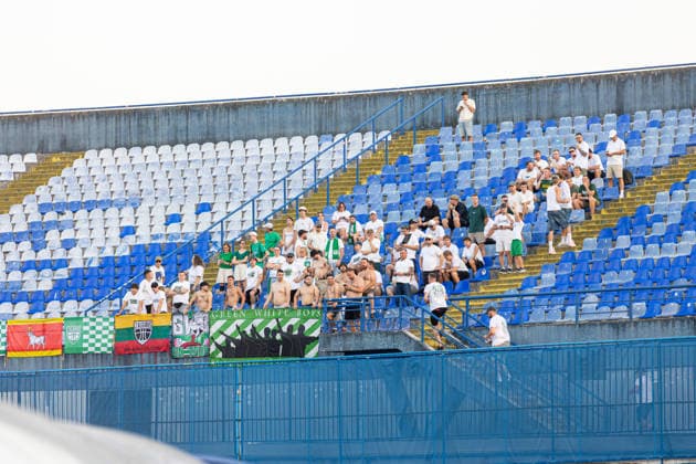 GNK Dinamo vs FK Kauno Žalgiris, UEFA Champions League third qualifying round, first leg, Stadion Maksimir, August 4, Zagreb, Croatia. FK Kauno Žalgiris supporters during the UEFA Champions League third qualifying round first leg match between GNK Dinamo and FK Kauno Žalgiris at Stadion Maksimir in Zagreb, Croatia. Zagreb Zagreb Croatia
