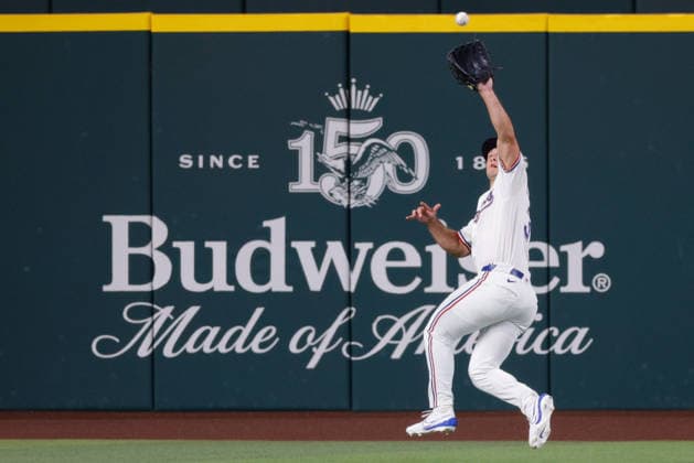 August 4, 2026, Arlington, Texas, USA: Texas Rangers left fielder WYATT LANGFORD (36) catches a fly ball first inning during a baseball game, Tuesday, Aug. 4, 2026, in Arlington, Texas. Arlington USA - ZUMAa325 20260804_zsa_a325_033 Copyright: xDavidxBalleringxIix