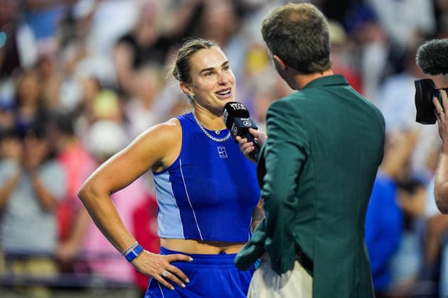 WTA, Tennis Damen Masters 1000 National Bank Open Toronto 2026 - Round of 64 - Day 4 Aryna Sabalenka of Belarus is interview after her victory against Moyuka Uchijima of Japan during the Women™s Singles round of 64 match against Moyuka Uchijima of Japan on day 4 of the WTA Masters 1000 National Bank Open at Sobeys Stadium on August 4, 2026, in Toronto, Canada. (Photo by Leonardo Ramirez Eyepix Group) Copyright: xLeonardoxRamirezx xEyepixxGroupx LR_04082026_08352