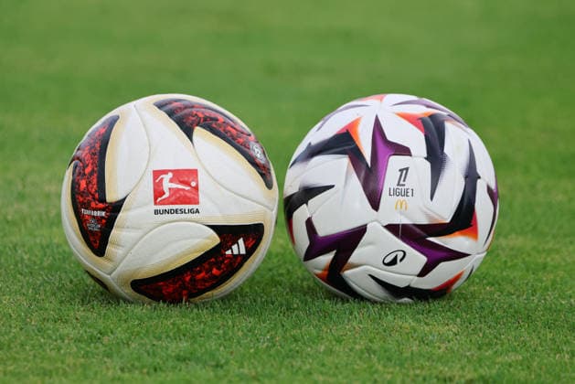 August 4, 2026, Soccer, Men s, Friendly, 2026–2027 Season, Racing Strasbourg vs. SV 07 Elversberg, The official match balls of the Bundesliga and Ligue 1 are on the field at Parc des Sports de Haguenau in Haguenau, Grand Est, France (FRA) Copyright: xSebastianxBachx