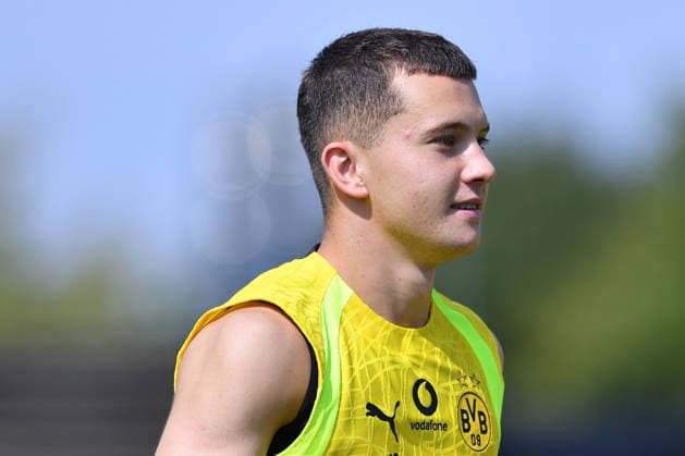 Soccer, Bundesliga 1: Borussia Dortmund training session on August 5, 2026, at the Hohenbuschei training facility in Dortmund; Konstantinos Karetsas, Dortmund xRx