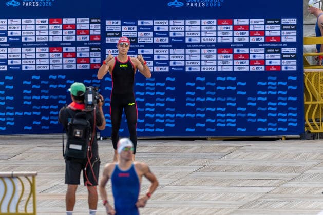 SWIMMING - EAC 2026 PARIS,FRANCE,05.AUG.26 - SWIMMING - European Aquatics Championships Paris 2026, open water, 5km, men. Image shows Luca Karl (AUT).  GEPAxpictures xPhilippxBrem
